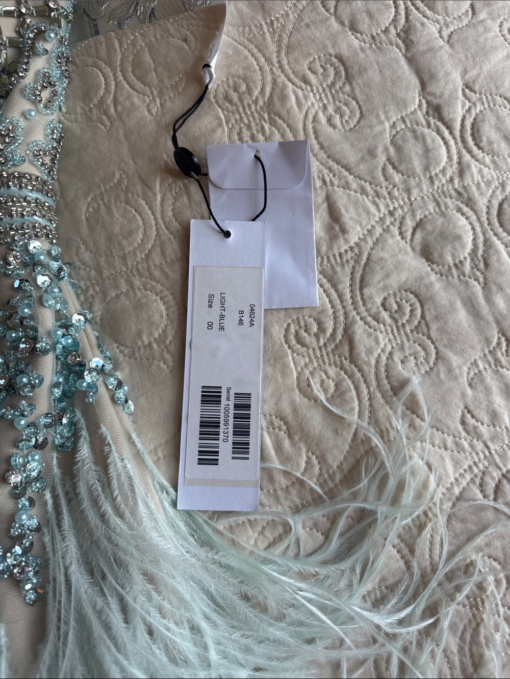 Jovani Embellished Feather Cocktail Dress in Light Aqua - Picture 2 of 4